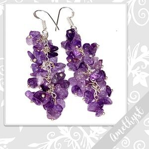 Amethyst Eclectic Grapes-Style Silver Drop Dangle Earrings 3” (Purple)